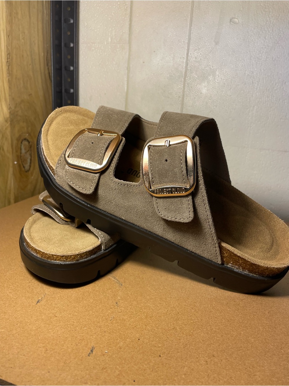 Women’s Suede Double-Buckle Slide Sandals - Taupe